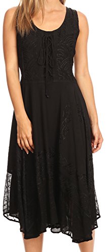 Image of Sakkas Magdilena Stonewashed Corset Front Embroidered Dress