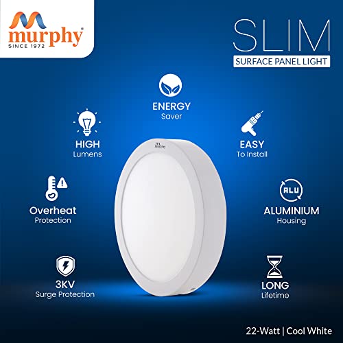 Image of Murphy 22-Watt Slim Round LED Surface Mount Panel Light (Cool White, Pack of 10), No False Ceiling Required