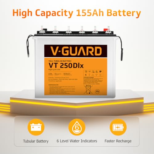 Image of V-Guard Inverter & Battery Combo (Prime 1150 Mili Pure Sine Wave 1000VA /12V Inverter, VT 250 DLX 230Ah Tall Tubular Battery) for Home, Office & Shops