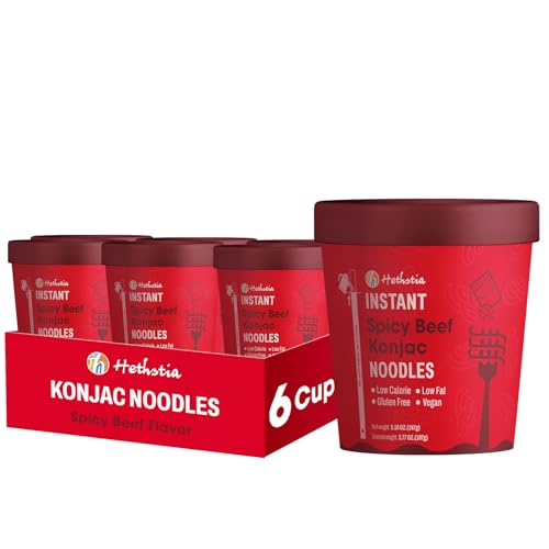 Image of Hethstia Konjac Noodle Spicy Beef Soup, 6-Pack Instant Shirataki Pho Soup Cup, Low-Calorie 34.32 oz Konjac Pho Pasta Spicy Beef Broth, Sugar-Free, Low-Carb, Gluten-Free, Vegan Healthy Asian Meal