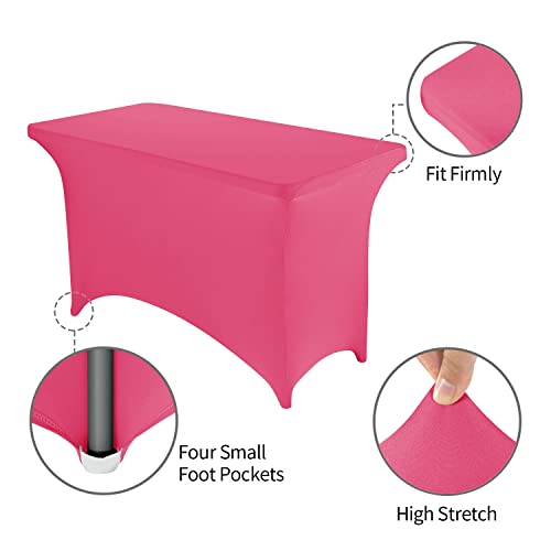 Image of Peomeise 4FT Spandex Table Cover Rectangular Stretch Spandex Tablecloth (Hot Pink,4FT)