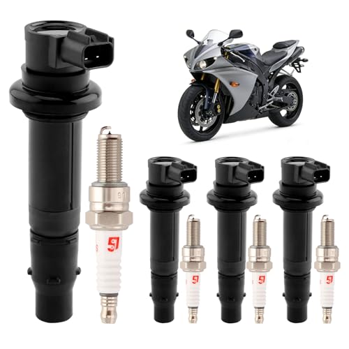 Image of F6T558 Ignition Coils & Spark Plugs (Set of 4) | Fit for Yamaha 2006-2015 FZS1000 FZ1, 2002-2006 YZF R1, 2006-2007 YZF R6, 2009-2020 Vmax 1700, Replaces# 5VY-82310-00-00