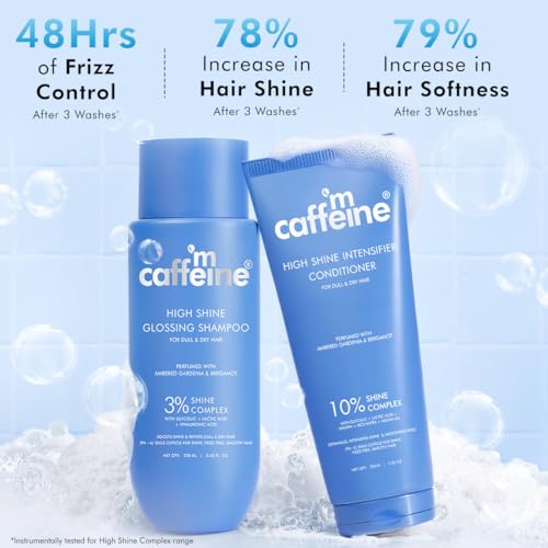 Image of mCaffeine Glass Hair Wash Duo | Glossy Hair Shampoo + Shine Intensifier Conditioner | New Shine Complex | Smooth, Shiny Hair & 48Hr Frizz Control | Long Lasting Luxury Fragrance| 250ml + 200G
