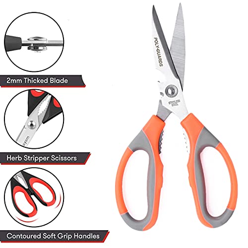 Image of POLYGUARDS Heavy Duty Meat Scissors, Dishwasher Safe Multipurpose Stainless Steel Sharp Utility Food Scissors for Chicken, Poultry, Fish, Herbs, Multicolour - Set of 1