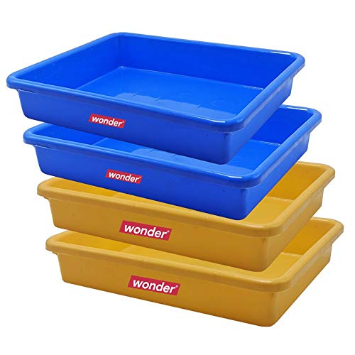 Wonder Prime Plastic Exel Small Ractangular Multipurpose Organising & Storage Tray Set, 4 Pc Set, Blue Yellow Color, Made In India, Kbs01833 at Rs. 405