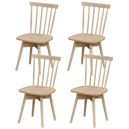 Image of COSTWAY Swivel Windsor Dining Chairs Set of 4, Farmhouse Solid Rubber Wood Kitchen Side Chair w /Curved Spindle Back, Armless Accent Chairs for Home, Dining Room, Living Room, Restaurant (Natural)