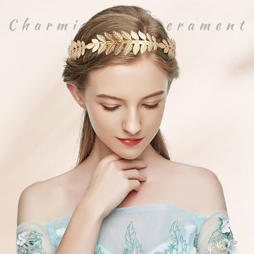 LeapBeast 4 Pezzi Gold Headpiece Headband Bride,Roman Goddess Headband, Laurel Wreath,Golden Hair Accessories Women,for Wedding, Party, Dance Party,Fashion Show,5 Pieces,Headpiece