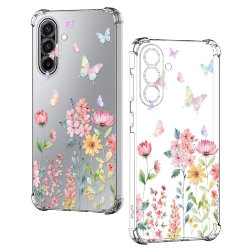 Nuxiady Coque pour Samsung Galaxy A17 5G Silicone Transparente Antichoc Housse TPU Fleur Anti-Rayures Étui Bumper avec Coins Renforcés Cover pour Galaxy A17, Fleur...