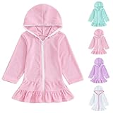 XINYUNZU Mädchen Bikini Cover Up Strandkleid mit Reißverschluss & Kapuze Bademode Langarm Sommer Girls Badeanzug Cover-Up Kleid mit Rüschen Strandbekleidung Kinder Rosa 1 Jahr