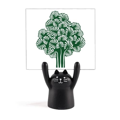 Porte-mémo chat noir en résine avec décoration fleurs et arbres pour bureau