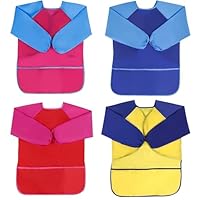 UptVin Malschürze Kinder, 4er Set Malkittel Kinder für Jungen und Mädchen Wasserdichte Bastelschürze Malerkittel mit Langen Ärmeln für Alter 3-8 Jahre, mit 3 Praktischen Taschen