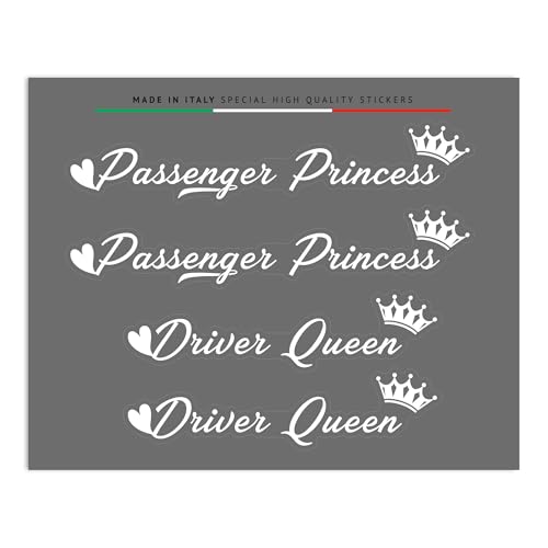4R Quattroerre.it Autocollants Passenger Princess & Driver Queen Lot de 4 autocollants décoratifs, idéal pour rétroviseurs, casque PC, fabriqué en Italie,...
