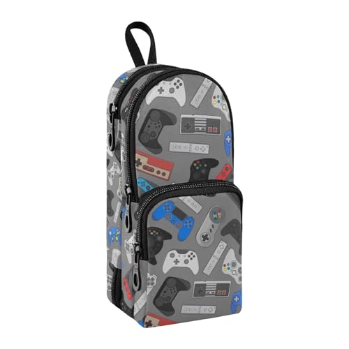 Image of ZAZYXTJ Video Game Standing Large Capacity Pencil Case 3 Compartment Pen Pouch Storage Canvas Makeup Bag for School Office Teen Girl Boy Men Women