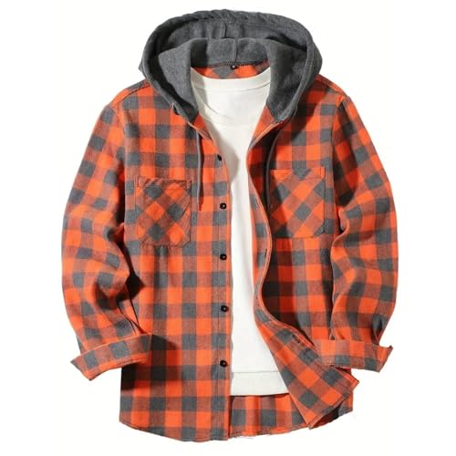 Hoodies for Men Lightweight,Plaid Button Down Sweatshirts Hooded Oversized Hoodie Casual Outerwear Fall Outfits