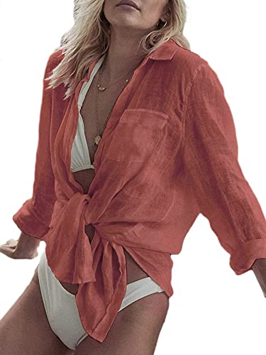 Image of Breezy Lane Beach Cover Up for Women Button Down Shirt Swimsuit Coverup Bathing Suit Cover Ups for Swimwear Vacation