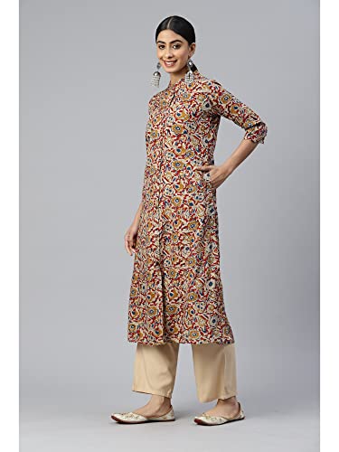 Image of Vbuyz Women's Floral Print A-Line Cotton Stitched Kurta