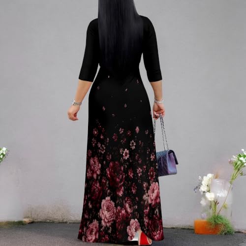 Image of Plus Size Maxi Dresses for Women V Neck 3 /4 Sleeve Wrap Dress