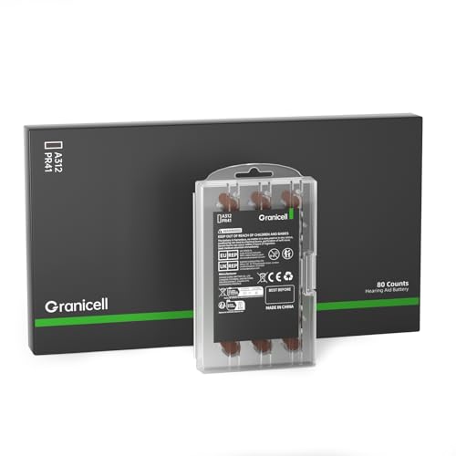 Image of GRANICELL Hearing Aid Batteries Size 312, Long Lasting Zinc-Air Batteries, 1.45 Volt, Easy to Open, Mercury and Cadmium Free, 80 Count