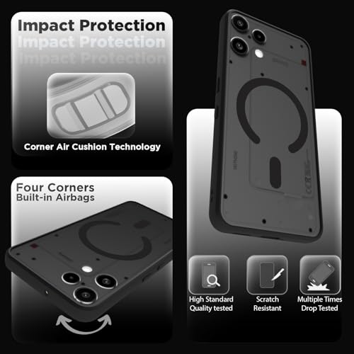 Image of RIGGEAR Shockproof Sleek Hybrid Armor Upgraded C-Shaped Magnetic Back Cover Case Compatible with MagSafe Accessories for Nothing Phone 3a Lite 5G (Smoke Black Matte PC + Black TPU Bumper)