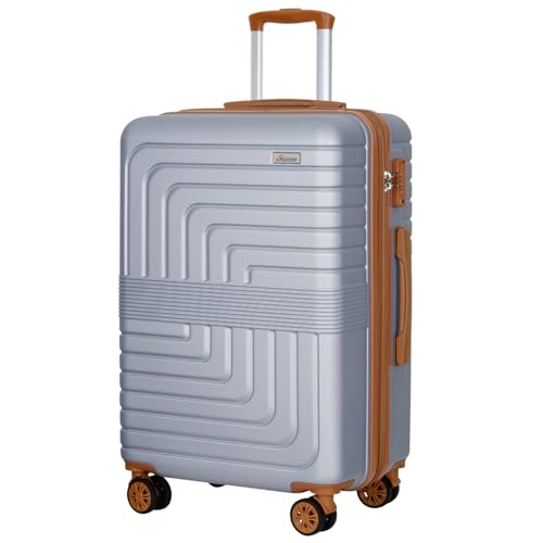 Romswi Expandable 26' Medium Checked Luggage,Checked-Medium Hardshell Suitcase with Double Spinner Wheels for 20% More Space, Lightweight Hardside Luggage, Scratch-Resistant & YKK Zipper Silver