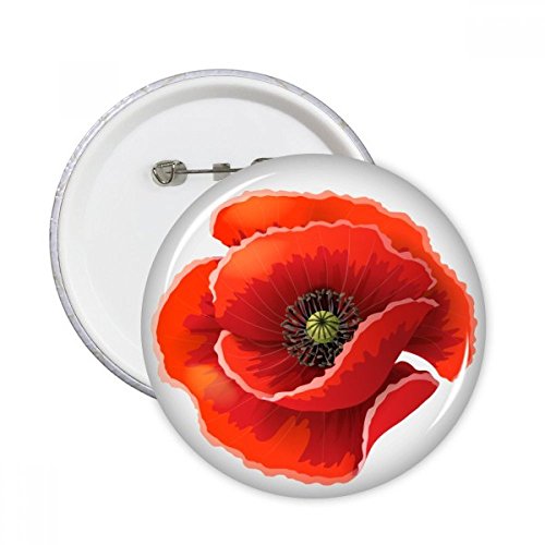 Badge bouton fleur pavot rouge décoration vêtements pin's rond multicolore 5pcs