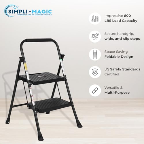 Simpli-Magic 2-Step Ladder, 800 LBS Capacity Folding Step Stool – Anti-Slip Wide Steps & Handgrip – ANSI Certified Lightweight & Durable Steel Stepping Stool for Kitchen, Home, Office & Garage by SIMPLI-MAGIC - Image 3