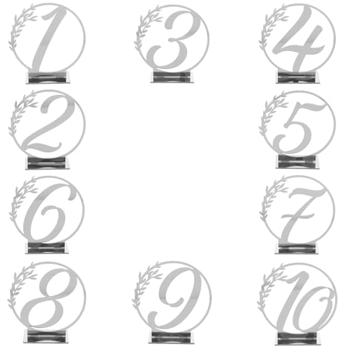 SUPVOX Letreros de Mesa Acrílicos 10 Piezas Plateados, Números del 1 al 10 para Bodas y Banquetes, Placas de Acrílico para Nombre, Suministros de Mesa Decorativos para Eventos