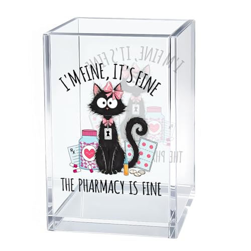 Image of It's Fine I'm Fine Acrylic Cat Pen Holder Cosmetic Organizer for Desk