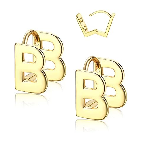 Jewenova 925 Sterling Silver Initial Stud Earrings for Women, 18K Gold Plated 26 Letters A-Z Alphabet Earrings Jewelry, Cubic Zirconia Cover