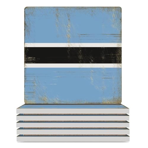Lot de 6 sous-verres vintage en céramique avec motif drapeau national du Botswana pour boissons, dessous de verre avec dos en liège pour protection de table, pendaison de crémaillère et cadeau de