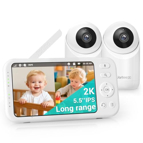 Jartoo 2K 5.5" Video Baby Monitor with 2 Cameras and Audio,AI Cry Detect 1860ft Long Range Baby Monitor No WiFi Baby Camera Wireless,Clear Night Visio