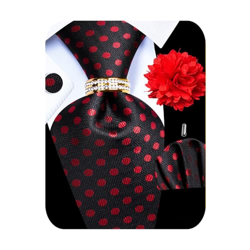 Image of 5PCS Mens Premium Silk Tie, Pocket Square, Cufflinks, Drilled Tie Ring and Lapel Pin Set for Wedding Groom Party