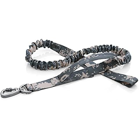 YouthBro Tactical Bungee Dog Leash, K9 Military Dog Leads withUpdated 360°Rotation Hook , Heavy Duty Nylon Dog Training Leash with 2 Control Handles for Medium Large Dogs Camo ACU Cover