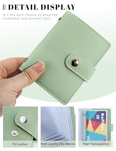 GAUENEEN Leather Business Card Holder, 26 Card Slots, RFID Blocking Secure Professional Card Organizer with Snap Closure (Mint Green)