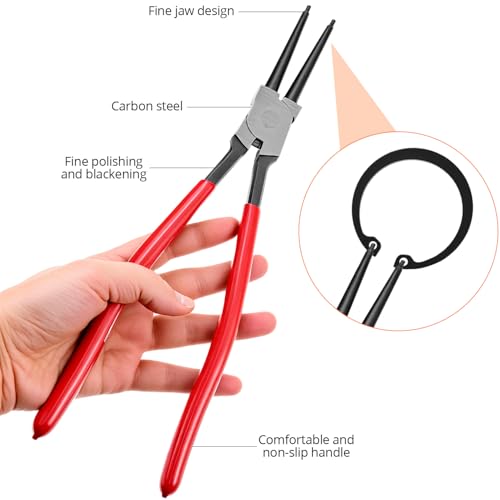 Image of QWORK 13-Inch Internal Snap Ring Pliers, Straight Jaw Heavy Duty Circlip Tool with 0.12 inch Tips - Large C-Clip Remover for Automotive, Lawn Mower, and Agricultural Machinery Repair