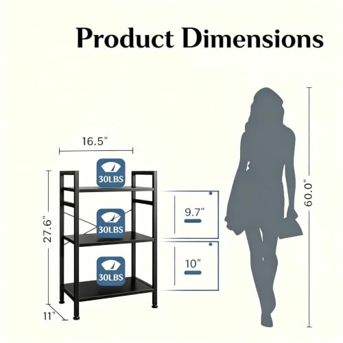 Image of HealSmart 3 Tier Bookshelf, Free Standing Book Shelf Home Office Bookcase Shelf Storage Organizer for Bedroom, Bathroom, Living Room, Office, Balcony, Black