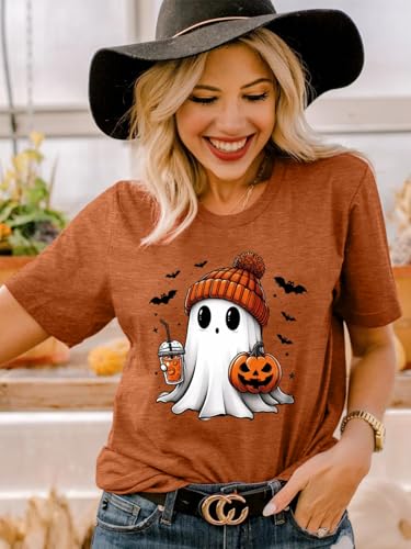 Anbech Women Halloween Shirts Funny Basic Fall T Shirt Cute Vintage Graphic Coffee Tees Casual Tops Tee2