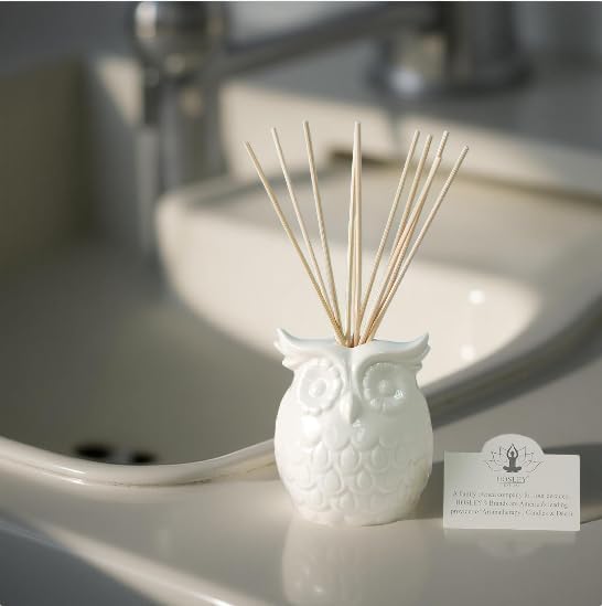 Miniatura 5 de Hosley Aceite difusor de vainilla de aromaterapia con botella de cerámica de búho y varillas de caña, 3.7 fl oz, regalo ideal para decoración del