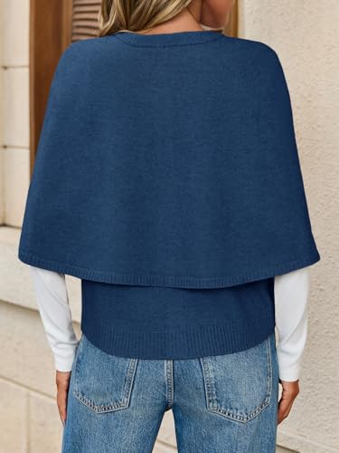 Image of Saodimallsu Womens Cropped Cape Cardigan Button Up Crew Neck Jacket Shawl Fall Trendy Knit Sweater