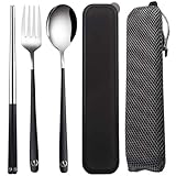 SOVIFKI キャンプ 箸 スプーン フォーク セット アウトドア カトラリーセット ケース付き 食器 黒 一人用 ステンレス