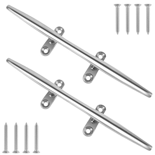 ORLANG 12 Inch 316 Stainless Steel Boat Cleats, Open Base Dock Cleats with Fasteners, Boat Dock Cleats Rope Cleat for Boat Docks, Decks or Nautical Decor (2 Pack)