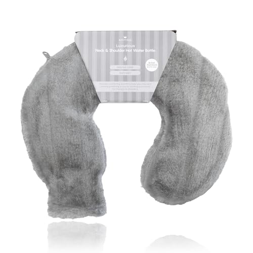 Revitale Fur Neck and Shoulder Rubber Hot Water Bottle (Slate Grey) British Standard Soft Cover for Warmth & Comfort