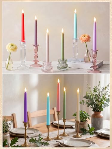 Image of Treela 36 Pieces Flameless Taper Candles Flickering Faux LED Battery Operated Electric Fake Candles for Christmas Halloween Birthday Wedding Party(Multicolor,0.8x8 Inches,Smooth)