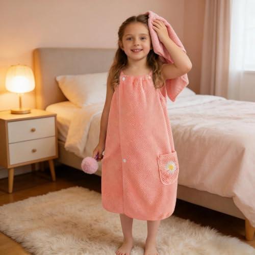 Sumneo Kinder Bade-Poncho & Bademantel, saugstarkes Baumwoll-Handtuch für Kinder von 3-10 Jahren – Badeumhang, Strandtuch, Saunatuch, Spa-Bademantel für Mädchen (Pink)