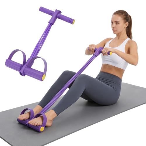 Multifunctional Pedal Resistance Band with Handle 6/8/10 Tubes for All Weights Upgrade Heavy-Duty Stretch for Full Body Workouts. (Purple 6 Tubes)