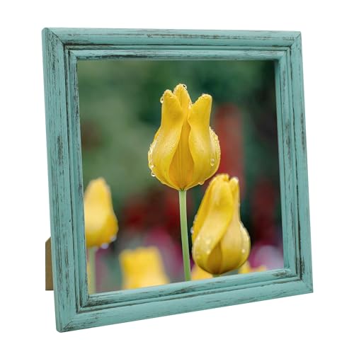 CVHOMEDECO. 8x8 Picture Frame Made of Solid Wood High Definition Glass Rustic Antique Designs Small Photo Frame for Tabletop Display and Wall Mounting, Distress Blue