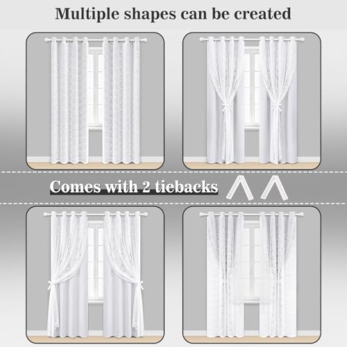 Image of Yinhua Blackout Curtains for Living Room Double Layer Grey Curtains for Bedroom 84 Inches Long Nursery Curtain with Tiebacks, Thermal Insulation Grommet Drapes for Dining Room, 52 inch W x 84 inch L
