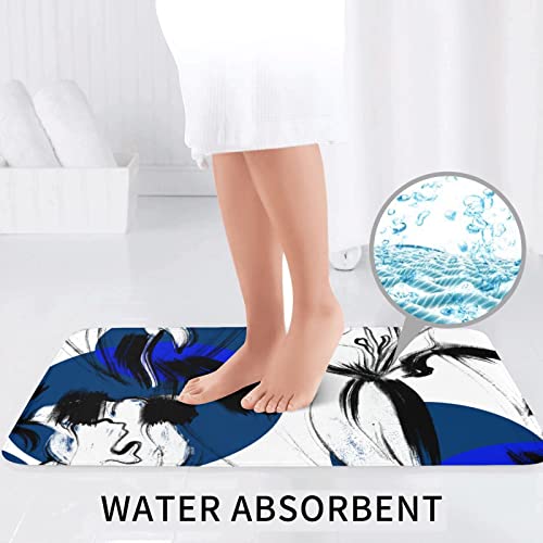 ARLTTH Badematte Mit Marmorstruktur, 3-teiliges Badezimmerteppich, Rutschfester Und Weicher, Saugfähiger Polyester-Teppich, U-förmiger Konturteppich Und Toilettendeckelbezug (Blaue Blumen) – Bild 7
