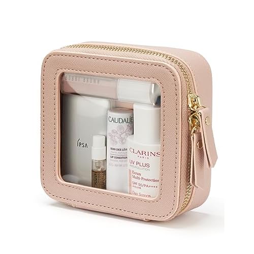 Popvibe Clear Makeup Bag Travel Cosmetic Case Transparent Toiletry Bag with Zipper, Portable Make Up Organizer Traveling Compact Car Bag for Essentials