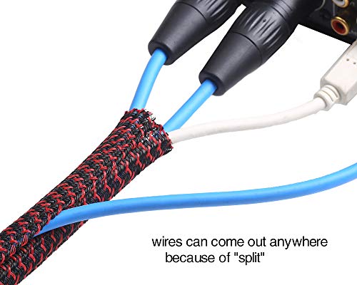 Image of Alex Tech 10ft - 3 /8 inch Cord Protector Wire Loom Tubing Cable Sleeve Split Sleeving For USB Cable Power Cord Audio Video Cable - Protect Cat From Chewing Cords - Blackred